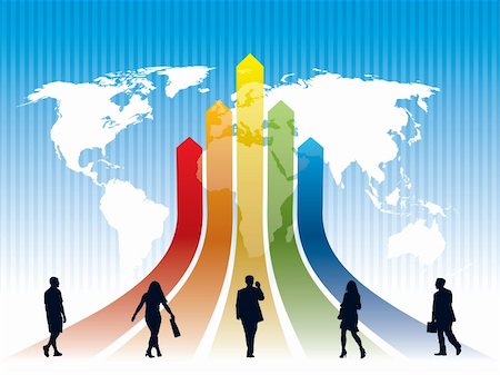 World rat race on a rainbow, a map in the background, conceptual business illustration. The base map is from Central Intelligence Agency Web site. Stock Photo - Budget Royalty-Free & Subscription, Code: 400-04078666