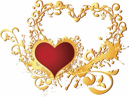 Enamoured heart in a gold frame against a gold vegetative ornament Stock Photo - Budget Royalty-Free & Subscription, Code: 400-04078920