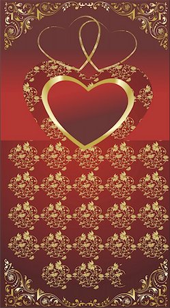 Heart on a red background with a gold ornament Stock Photo - Budget Royalty-Free & Subscription, Code: 400-04078996