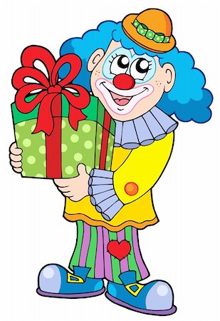 simsearch:400-04328702,k - Party clown with gift - vector illustration. Fotografie stock - Microstock e Abbonamento, Codice: 400-04079489