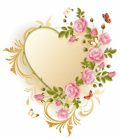 Vector illustration - Frame in the Victorian style, with roses and butterflies Stock Photo - Budget Royalty-Free & Subscription, Code: 400-04079497