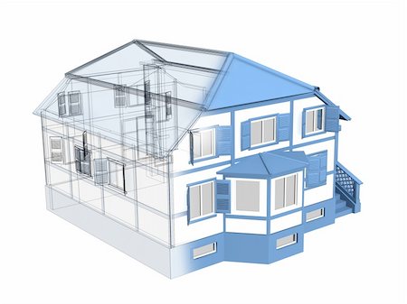 3d sketch of a house. Object over white Stock Photo - Budget Royalty-Free & Subscription, Code: 400-04079574