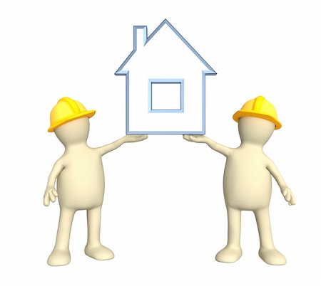 simsearch:400-04556858,k - Two builders - puppets, holding in hands the stylized house Foto de stock - Royalty-Free Super Valor e Assinatura, Número: 400-04079570
