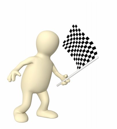 simsearch:400-04620875,k - 3d puppet with checkered flag. Object over white Stock Photo - Budget Royalty-Free & Subscription, Code: 400-04079572