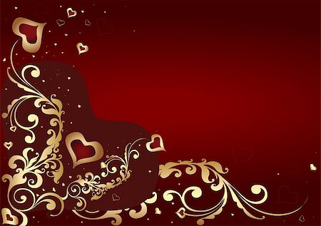 simsearch:400-04777535,k - Red and gold valentines background with hearts, ornament and stars Photographie de stock - Aubaine LD & Abonnement, Code: 400-04079606