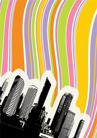 City with colorful rainbow. Vector Foto de stock - Super Valor sin royalties y Suscripción, Código: 400-04079622