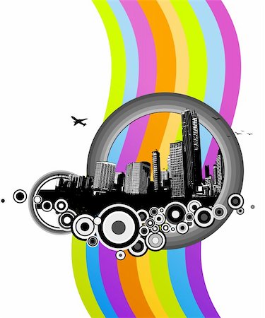 simsearch:400-04366633,k - City with colorful rainbow. Vector Stock Photo - Budget Royalty-Free & Subscription, Code: 400-04079623