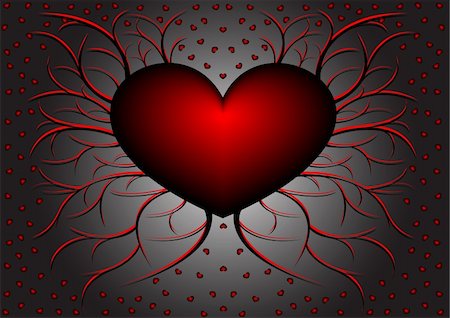 simsearch:400-04079766,k - Red and black vegetative pattern with hearts on gradient background Stock Photo - Budget Royalty-Free & Subscription, Code: 400-04079885