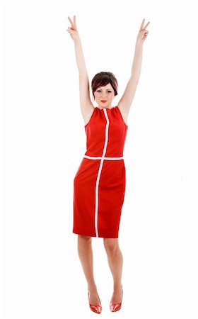 simsearch:400-06769983,k - Sexy woman in red dress with hands up Foto de stock - Royalty-Free Super Valor e Assinatura, Número: 400-04070406