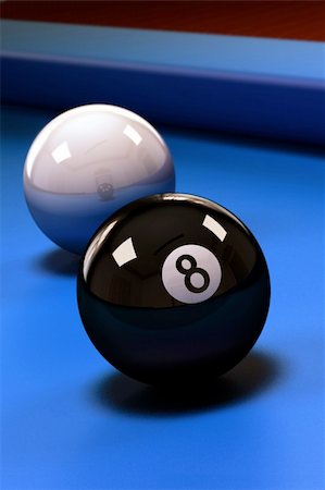 simsearch:400-08156505,k - Eight ball with white pool ball on blue pool table Fotografie stock - Microstock e Abbonamento, Codice: 400-04070999