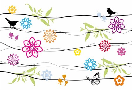 flowers in growing clip art - floral background design with birds Stock Photo - Budget Royalty-Free & Subscription, Code: 400-04071213