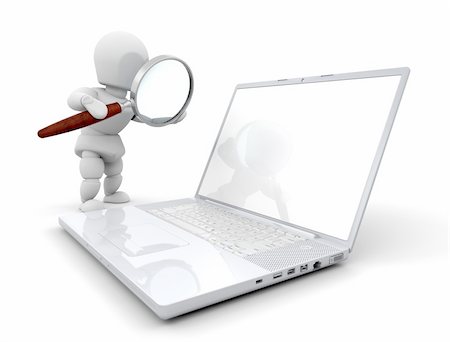 3D render of someone looking at a computer through a magnifying glass Stock Photo - Budget Royalty-Free & Subscription, Code: 400-04071280