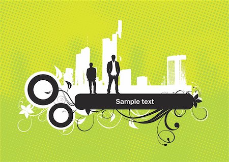 simsearch:400-04736949,k - floral city and man green dotted background, poster Stock Photo - Budget Royalty-Free & Subscription, Code: 400-04071290
