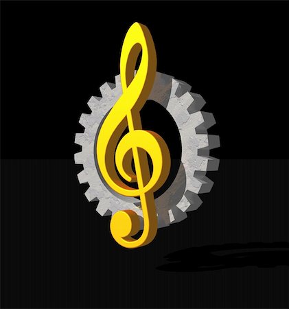 simsearch:400-04332168,k - note key and gearwheel  on black background - industrial music logo - 3d illustration Photographie de stock - Aubaine LD & Abonnement, Code: 400-04071304