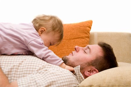 father and baby girl playing on sofa Photographie de stock - Aubaine LD & Abonnement, Code: 400-04071634