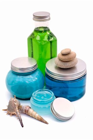 simsearch:400-06133108,k - blue and green cosmetic bottles and jars, isolated on white Stock Photo - Budget Royalty-Free & Subscription, Code: 400-04072255