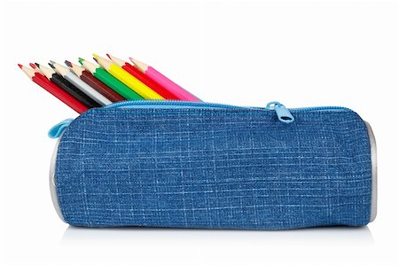 simsearch:400-09186322,k - A blue pencil case reflected on white background Photographie de stock - Aubaine LD & Abonnement, Code: 400-04072271