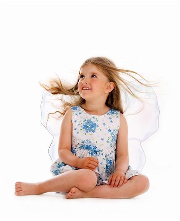 simsearch:400-07615708,k - Isolated baby girl with long hair untwisted and fairy wings Stock Photo - Budget Royalty-Free & Subscription, Code: 400-04072388
