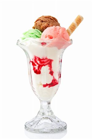 simsearch:400-04295237,k - Delicious multi flavor ice cream glass reflected on white background. Shallow depth of field Stock Photo - Budget Royalty-Free & Subscription, Code: 400-04072854