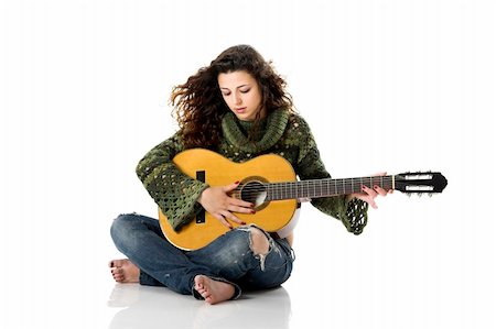 simsearch:400-04921650,k - Beautiful woman isolated on white playing music with a guitar Stock Photo - Budget Royalty-Free & Subscription, Code: 400-04073040