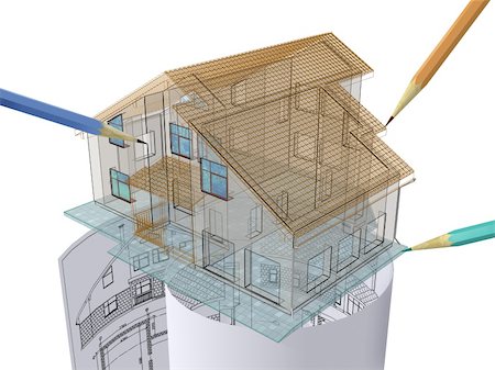 simsearch:400-04033020,k - Residential house on architect's drawing. Photographie de stock - Aubaine LD & Abonnement, Code: 400-04073124