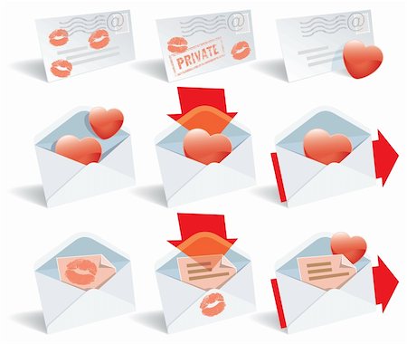 simsearch:400-04179114,k - Love mail, vector icon set, envelope, hearts and lipstick print Fotografie stock - Microstock e Abbonamento, Codice: 400-04073129
