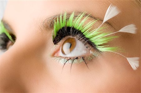 simsearch:400-08096297,k - detail of an eye with green artificial eyelashes Stock Photo - Budget Royalty-Free & Subscription, Code: 400-04073155