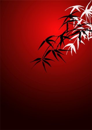 bamboo leaves on a red background Stock Photo - Budget Royalty-Free & Subscription, Code: 400-04073190