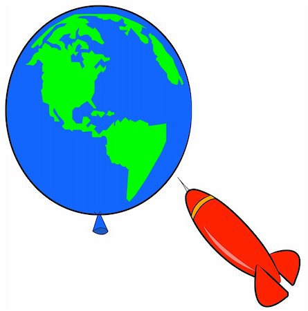 red dart popping balloon in the shape of earth Stock Photo - Budget Royalty-Free & Subscription, Code: 400-04073261