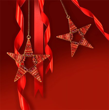 simsearch:400-04073863,k - Christmas star ornaments against red holiday background Photographie de stock - Aubaine LD & Abonnement, Code: 400-04073864