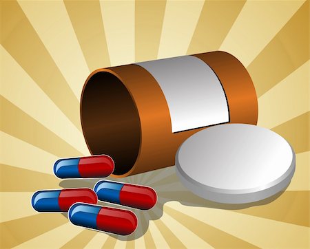 pillbox - Illustration of open pillbox with pills, spilled red and blue capsules Stock Photo - Budget Royalty-Free & Subscription, Code: 400-04073924