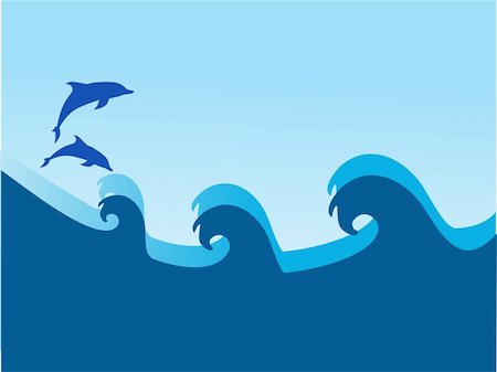 sky & dolphin - dolphin and sea wave on blue background Stock Photo - Budget Royalty-Free & Subscription, Code: 400-04084395