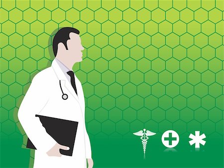 stethoscopes art - doctor having medical report and medical icons, green vector wallpaper Stock Photo - Budget Royalty-Free & Subscription, Code: 400-04084392