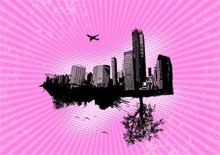 simsearch:400-04584480,k - City and nature on pink background. Vector Stock Photo - Budget Royalty-Free & Subscription, Code: 400-04084501