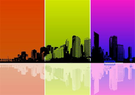 Panorama of city with colored strips. Vector Foto de stock - Super Valor sin royalties y Suscripción, Código: 400-04084531