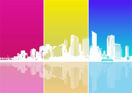 Panorama of city with colored strips. Vector Foto de stock - Super Valor sin royalties y Suscripción, Código: 400-04084532