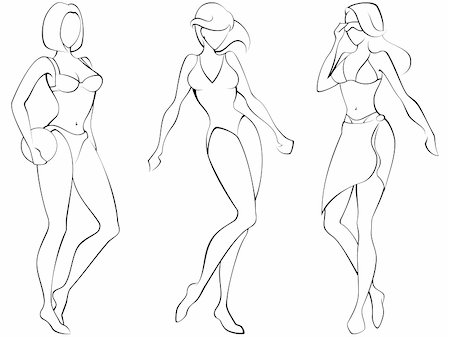 sensual mannequin - Sketch of three women in beach-wear. Graphics are grouped and in several layers for easy editing. The file can be scaled to any size. Stock Photo - Budget Royalty-Free & Subscription, Code: 400-04084670