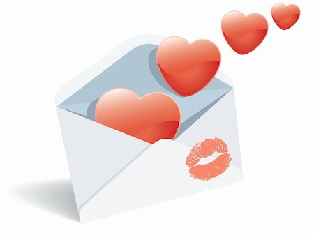 simsearch:400-04234393,k - Amour courrier, enveloppe, coeur et rouge à lèvres impression. Photographie de stock - Aubaine LD & Abonnement, Code: 400-04084765