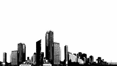 drawing picture pollution - Black and white panorama city. Vector art Stock Photo - Budget Royalty-Free & Subscription, Code: 400-04084786