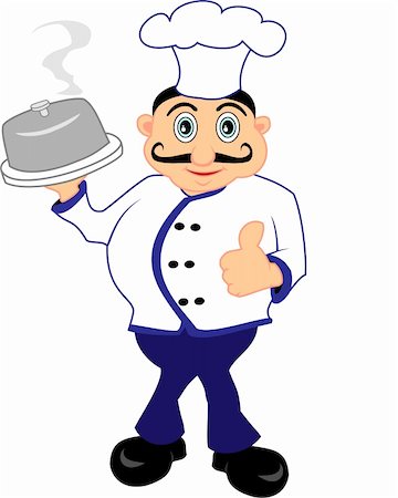 A smiling chef with mustache presenting a perfectly cooked meal Fotografie stock - Microstock e Abbonamento, Codice: 400-04084807