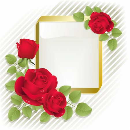 Red roses with gold frame on a white background Stock Photo - Budget Royalty-Free & Subscription, Code: 400-04084947