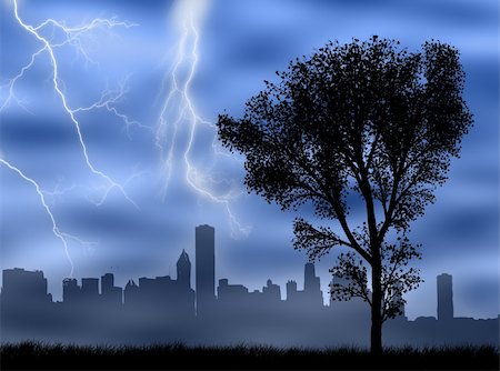 City skyline in the storm and under the lightnings Stock Photo - Budget Royalty-Free & Subscription, Code: 400-04084956