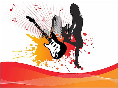 simsearch:400-04618846,k - grunge music city background with lady and guitar Stock Photo - Budget Royalty-Free & Subscription, Code: 400-04085116