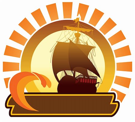 sailboat sunset copyspace - Summer icon - ship and sun Stock Photo - Budget Royalty-Free & Subscription, Code: 400-04085147