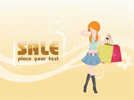 simsearch:400-04393054,k - beautiful shopping girl with bags, floral vector illustration Foto de stock - Super Valor sin royalties y Suscripción, Código: 400-04085244