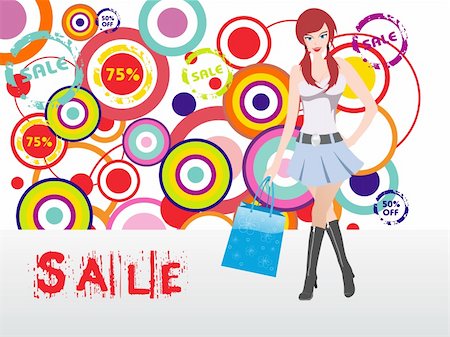 simsearch:400-04393054,k - beautiful sexy shopping girl holding bag over fancy background, vector illustration Foto de stock - Super Valor sin royalties y Suscripción, Código: 400-04085242