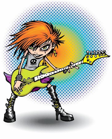 simsearch:614-06442835,k - Cartoon girl teen character playing on the guitar. ZIP contain AI12cs2 ,PDF ,JPEG and EPS files.Vector image. Stock Photo - Budget Royalty-Free & Subscription, Code: 400-04085287