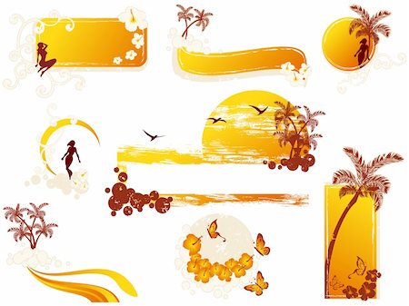 simsearch:400-04659091,k - Set of tropical banners and other elements. Graphics are grouped and in several layers for easy editing. The file can be scaled to any size. Photographie de stock - Aubaine LD & Abonnement, Code: 400-04085431