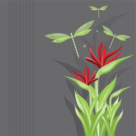 Illustration about flying dragonflies and blooming pretty, red flowers with plane background Stock Photo - Budget Royalty-Free & Subscription, Code: 400-04085647