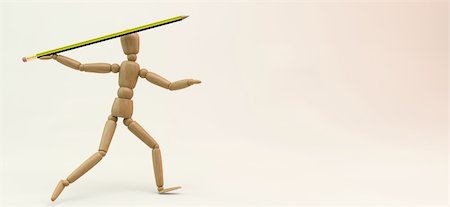 3D image of a wooden mannequin throwing a pencil-made javelin Foto de stock - Super Valor sin royalties y Suscripción, Código: 400-04085659